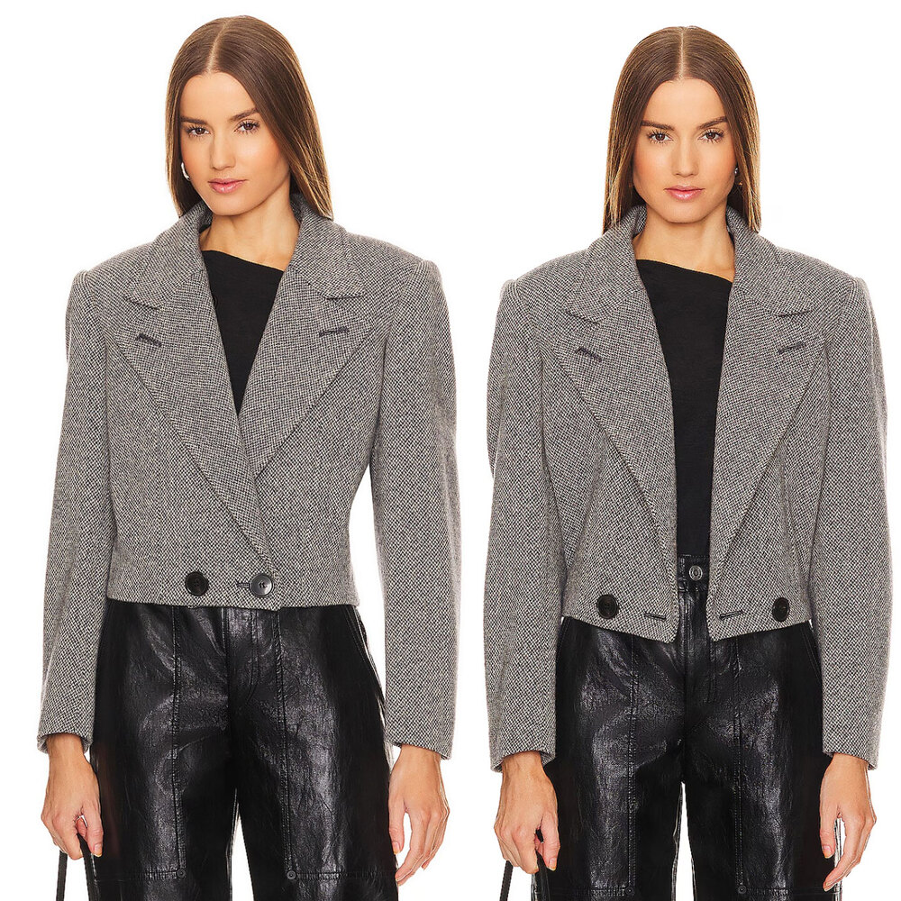 ISABEL MARANT ÉTOILE Cassidy Wool Blend Tweed Cropped Blazer Double Breasted XS